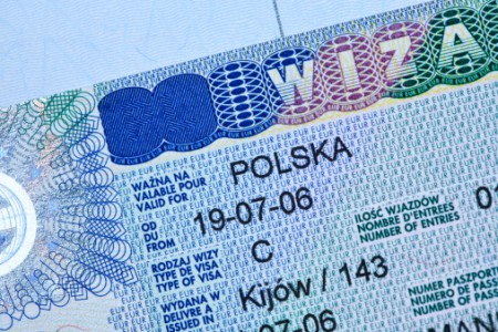 Polish visa stamp in a passport
